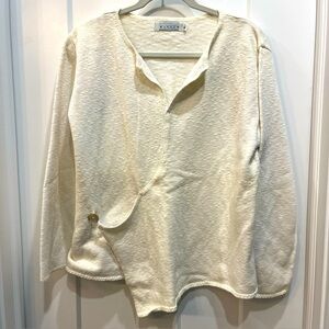 Willow‎ Women’s White Knit Sweater Asymmetrical Button Closure Faux Wrap Size S